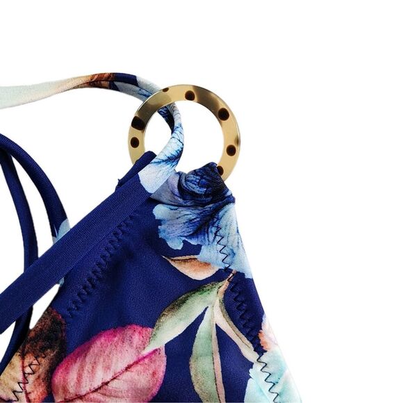 CUPSHE NWT Blue Floral Padded One Piece Swimsuit V-Neck Bathing Suit Size Small - Picture 3 of 11